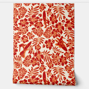 Papier Peint Surf Pareau Hawaiian Hibiscus Surf Rouge