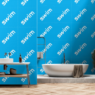 Papier Peint SWIM Amusant Moderne Texte Incliné Blanc Sur Bleu
