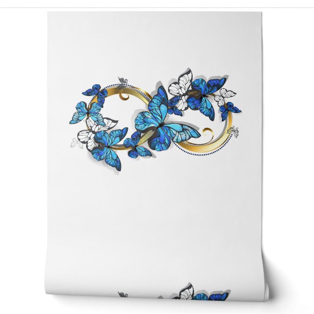 Papier Peint Symbole infini de papillons Morpho bleus (Déroulement)