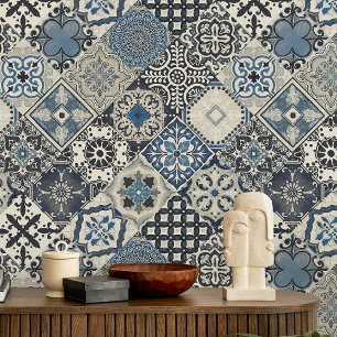 Papier Peint Talavera Tles Navy Cobalt Bleu Gris  