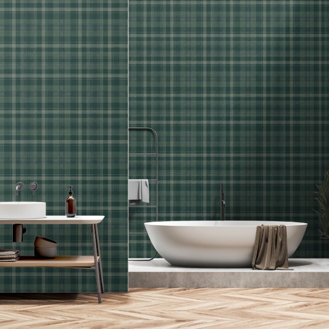 Papier Peint Tartan vert forestier (Salle de bain)
