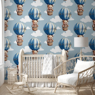Papier Peint Teddy Bear Blue Balloon Baby Nursery Room