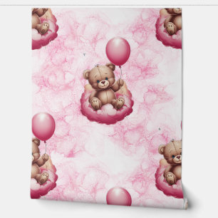 Papier Peint Teddy Bear rose Motif Baby Nursery Room