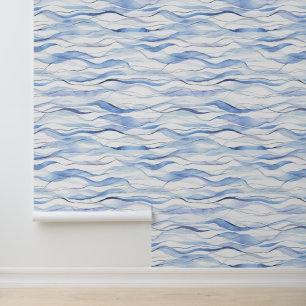 Papier Peint Teintes abstraites aquarelle de vagues de mer bleu