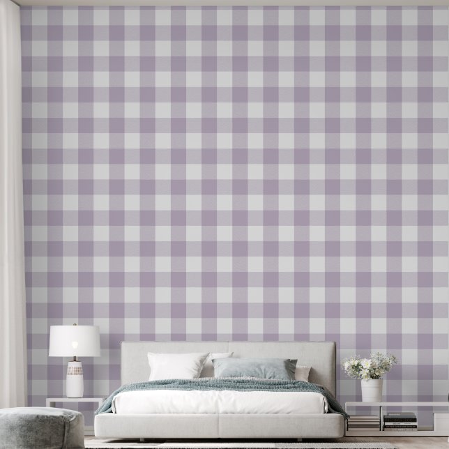 Papier Peint Tendance 6" Gingham écossais violet clair (Chambre à coucher)