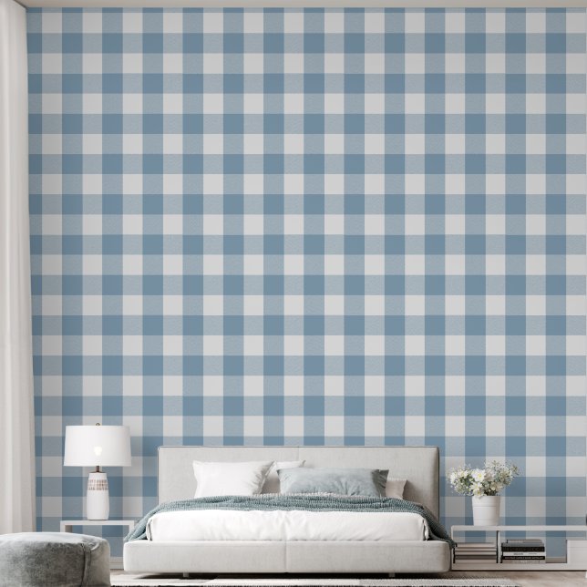 Papier Peint Tendance 6" Vérification Buffalo Bleu Clair (Chambre à coucher)