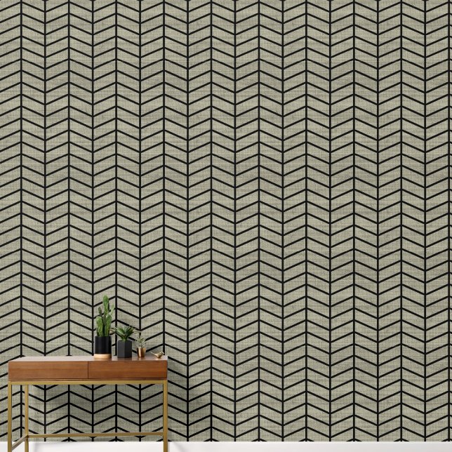 Papier Peint Tendance Rustique Chevron Vert (Couloir)