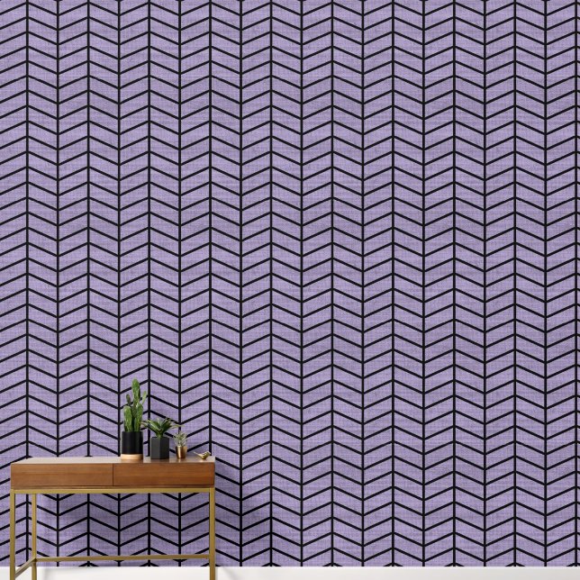 Papier Peint Tendance Rustique Chevron Violet (Couloir)