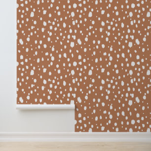 Papier Peint Terre cuite et points abstraits blancs