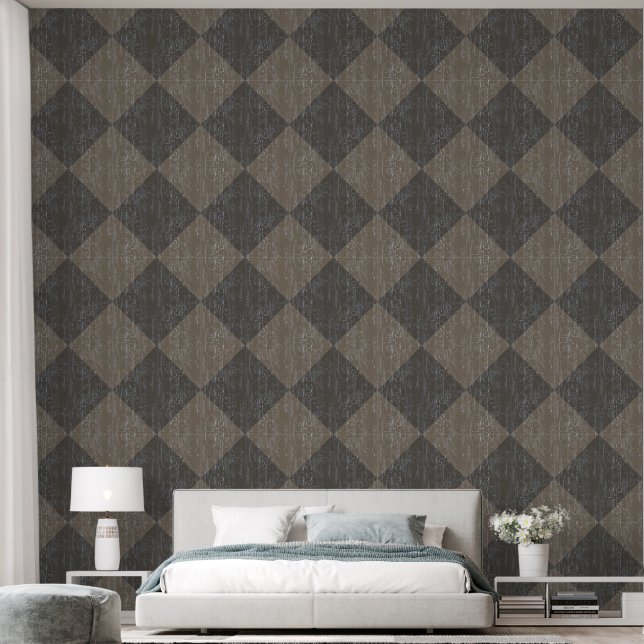 Papier Peint Texture Damier Fissuré Taupe et Marron (Chambre à coucher)