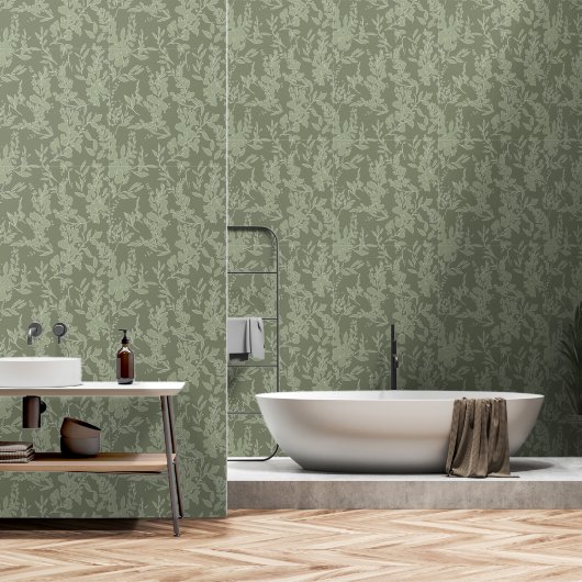 Papier peint texturé Flora en vert olive  (Salle de bain)