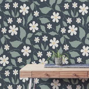 Papier Peint Théâtre de marguerite de teinte bleu-vert foncé, a