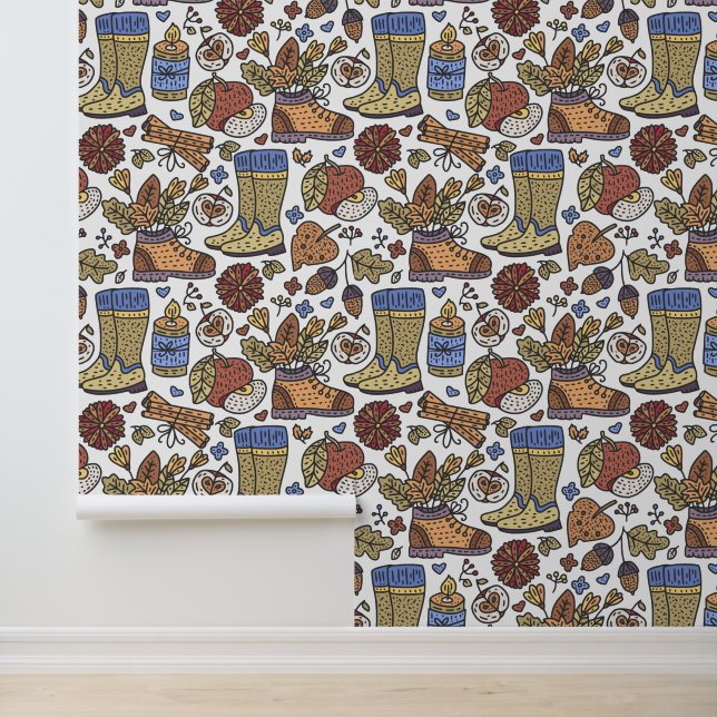 Papier Peint Thème automne Pays Look Boots Pommes cannelle (Application)