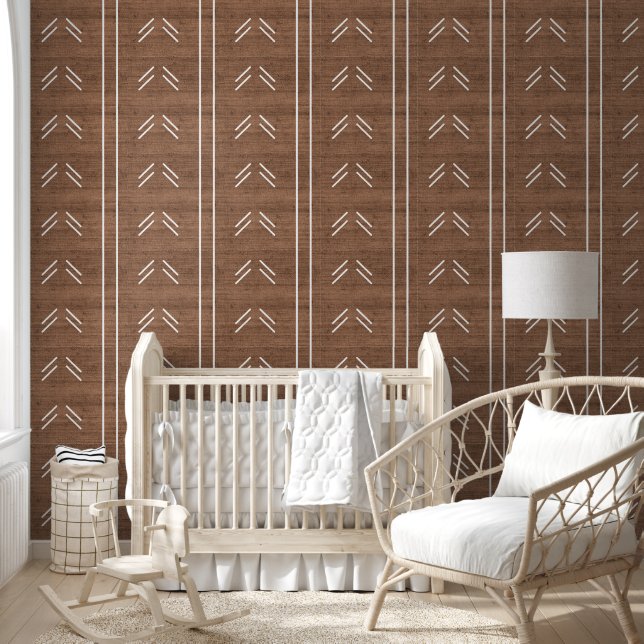 Papier Peint Tissu Mudcloth Ferme Brun Rustique (Enfants)