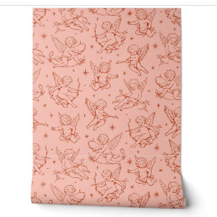 Papier Peint Toile céleste vintage rouge avec chérubin et cupid