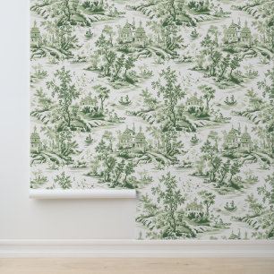 Papier Peint Toile De Jouy De Style Français Vert