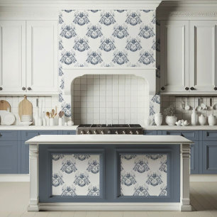 Papier Peint Toile élégante bleu français paon lapin coq