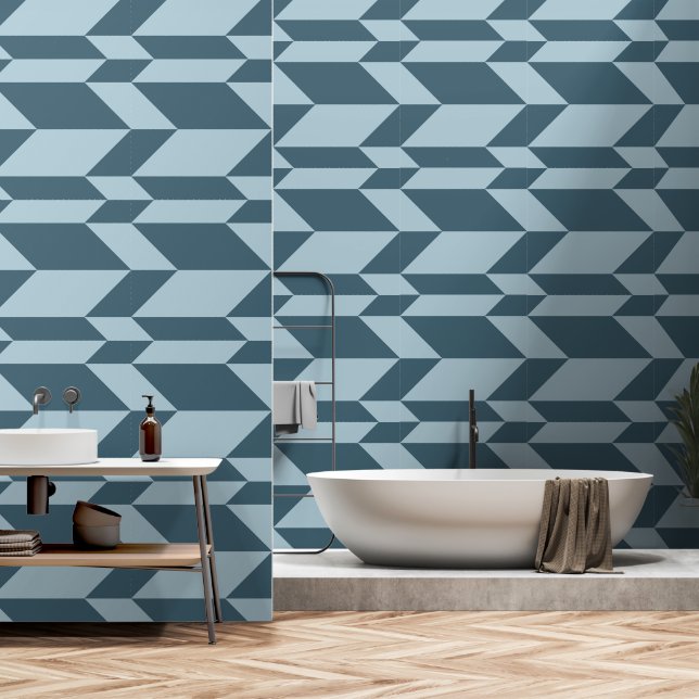 Papier Peint Tons Bleus Gras Deux Tons Flèche Chevron (Salle de bain)
