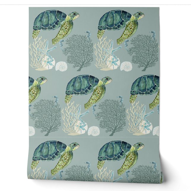 Papier Peint Tortue De L'Océan Corail Et Coques (Déroulement)
