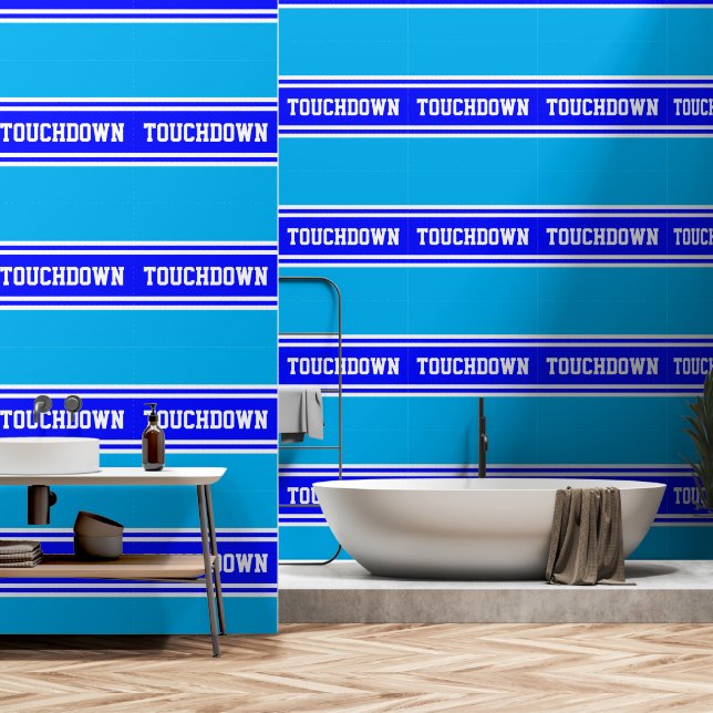 Papier Peint TOUCHDOWN Bleu Royal Blanc Rayures de Course (Salle de bain)