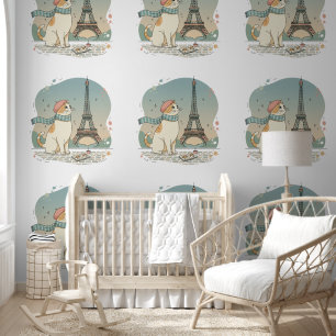 Papier Peint Tour Eiffel Motif Chapeau Kitty - Voyage Moderne