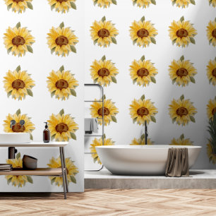 Papier Peint Tournesol Fleur Jaune Vert Art Aquarelle