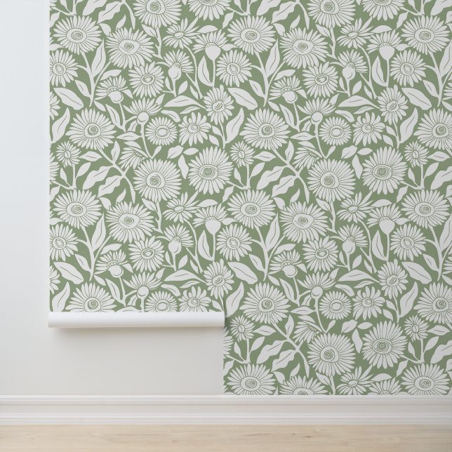 Papier Peint Tournesol minimal vert Sage (Application)