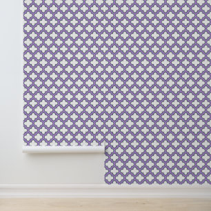 Papier Peint Trellis blanc et violet, treillis, Quatrefoil