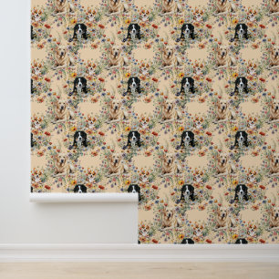 Papier Peint Trois chiens dans des fleurs sauvages sans couture