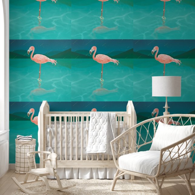 PAPIER PEINT TROPICAL FLAMANT ROSE (Enfants)