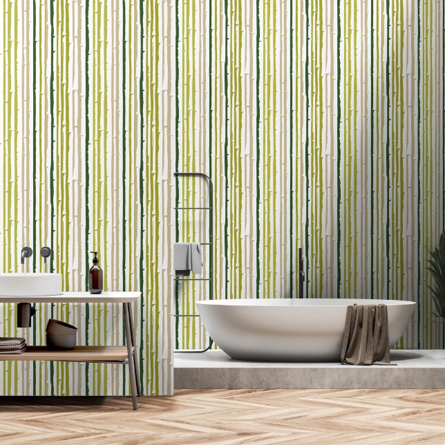 Papier Peint Tropical Green Stripes Motif contemporain (Salle de bain)