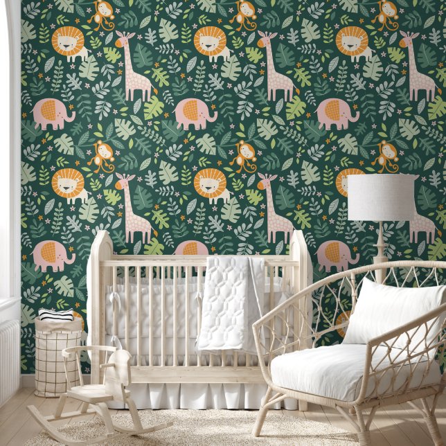 Papier Peint Tropical Jungle Safari Animaux Patter (Enfants)