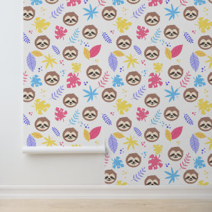 Papier Peint Tropical Sloth & Motif Feuille