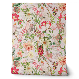 Papier Peint Tropical Vintage Parrots Jardin Chinoiserie Wallp