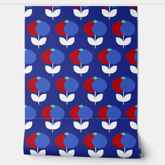 Papier Peint Tulipes géométriques rouge et bleu