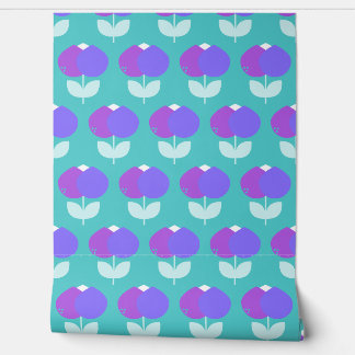 Papier Peint Tulipes géométriques violet et Aqua
