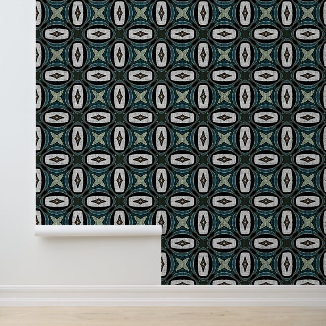 Papier Peint Turquoise bleu vert Taupe Brown Bohemian Tribe Art (Application)