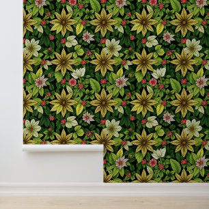 Papier Peint Twilight tropical : Feuilles et fleurs luxuriants