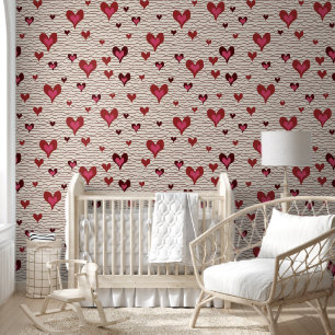 Papier Peint Un amour pour les rayures et les cœurs, crème