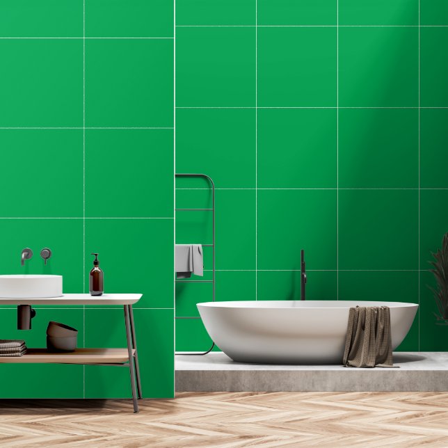 Papier Peint Un écran vert positionné sur un fond blanc (Salle de bain)