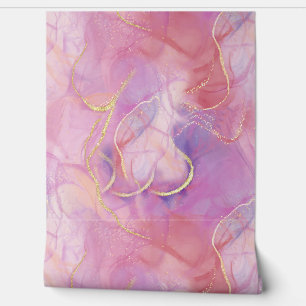 Papier Peint Une finition rose et Marbre blanc avec or brossé