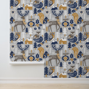 Papier Peint Vacances de Noël dans les bois de rennes scandinav