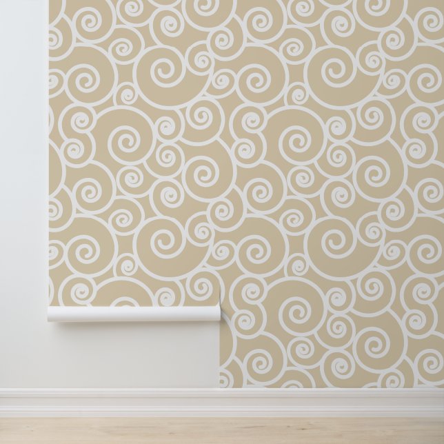 Papier Peint Vagues Abstraites Motif Beige Blanc Océan (Application)