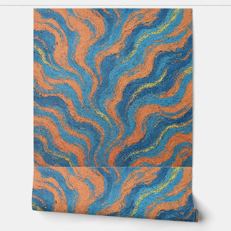 Papier Peint vagues de corail et d'indigo