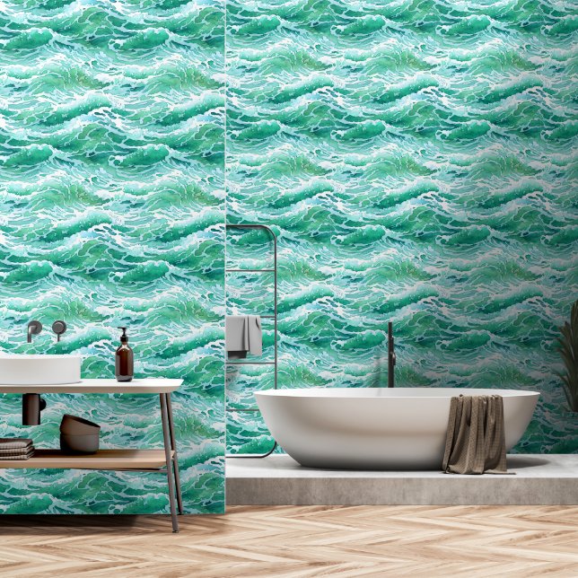 Papier Peint Vagues eau de mer océanique sans couture motif (Salle de bain)