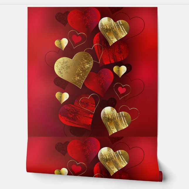 Papier Peint Valentines dorées et rouges (Déroulement)
