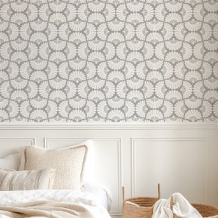 Papier Peint Ventilateur Palm Ogee Gris Et Blanc Moderne