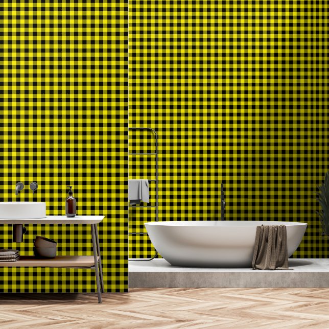 Papier Peint Vérification de la couche noire et jaune (Salle de bain)