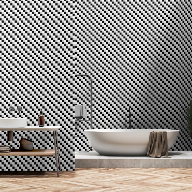 Papier Peint Vérifications géométriques en noir et blanc | Moti (Salle de bain)