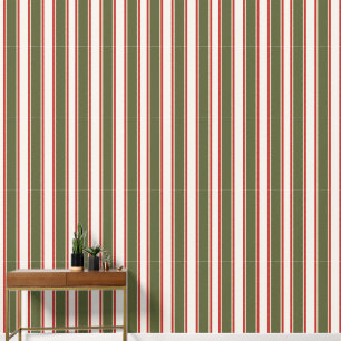 Papier Peint Vert armée preppy, rouge grange et rayure à petits
